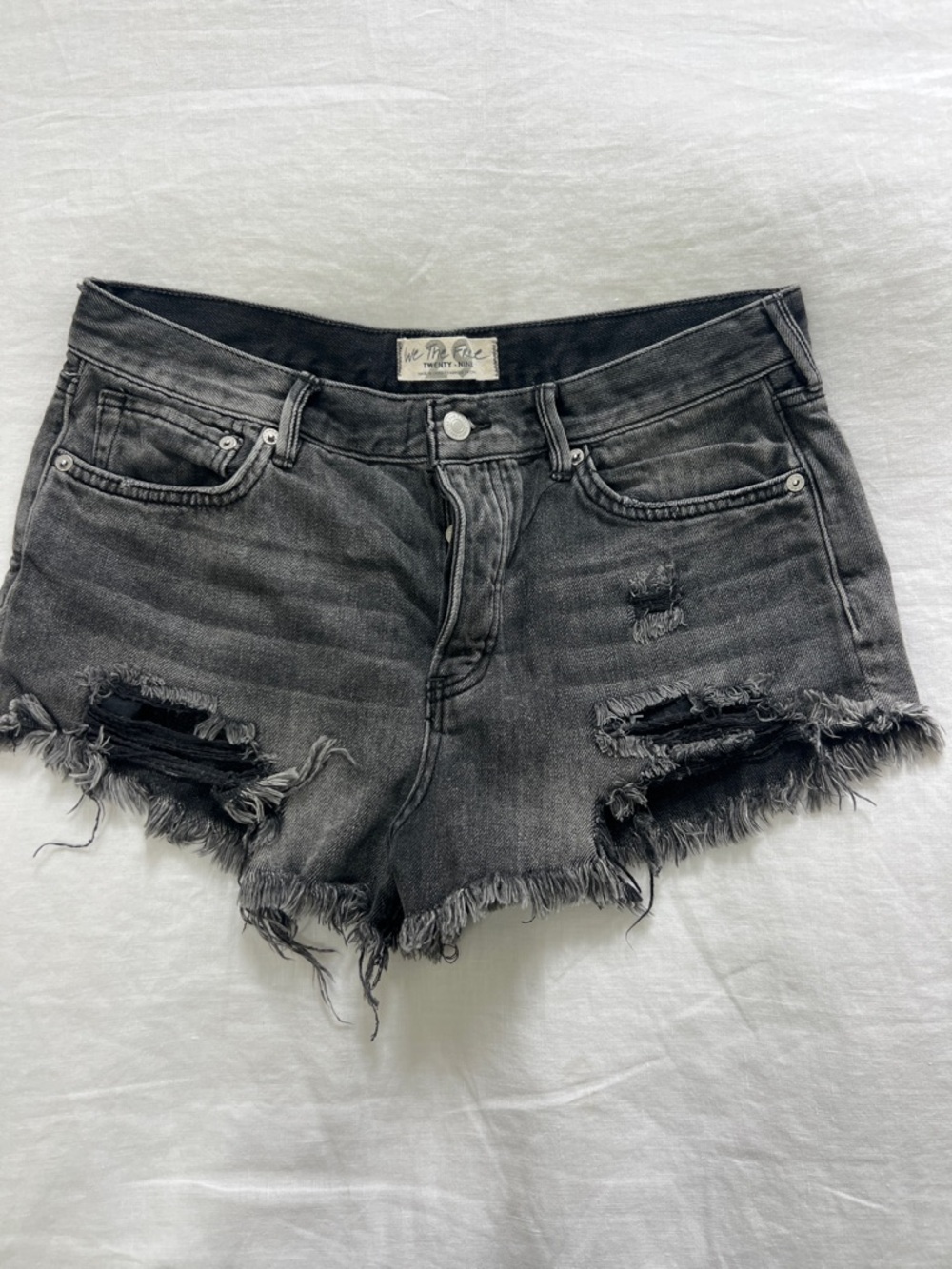 Free People Distressed Black Denim Shorts